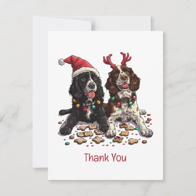 Thank You Christmas Cocker Spaniel Dogs Card (Front)