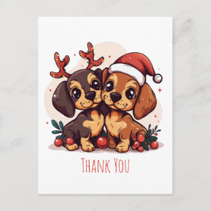 Thank You Christmas Dachshund Dogs Postcard