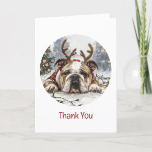 Thank You Christmas English Bulldog Reindeer Card