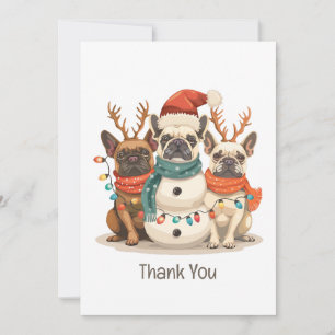 Thank You Christmas French Bulldog Reindeer Dogs Card