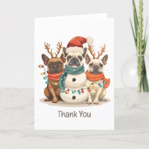 Thank You Christmas French Bulldog Reindeer Dogs Card