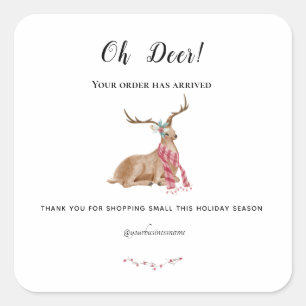 thank you christmas holiday oh deer funny purchase square sticker