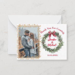thank you christmas holiday wreath wedding photo card