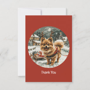 Thank You Christmas Pomeranian Reindeer Dog Card