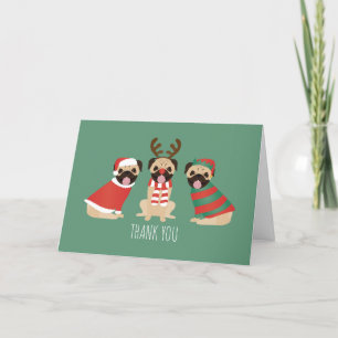 Thank You Christmas Pug Dogs Card