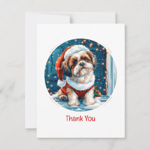 Thank You Christmas Shih Tzu Santa Dog Card