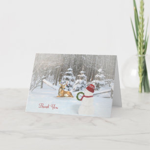 thank you-Christmas snowman and deer You Card