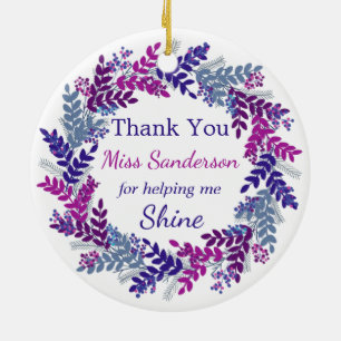 Thank You Christmas Wreath Teachers Appreciation Ceramic Tree Decoration