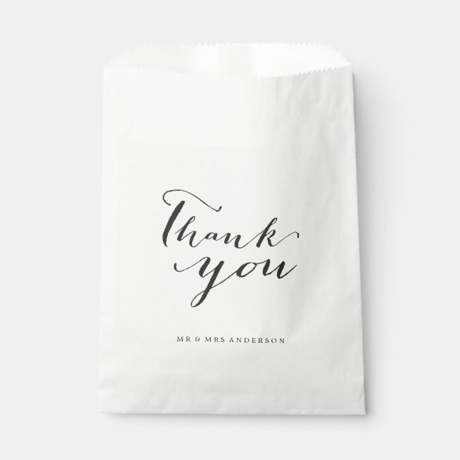 Thank You Classic Script Calligraphy Name Wedding Favour Bags (Front)