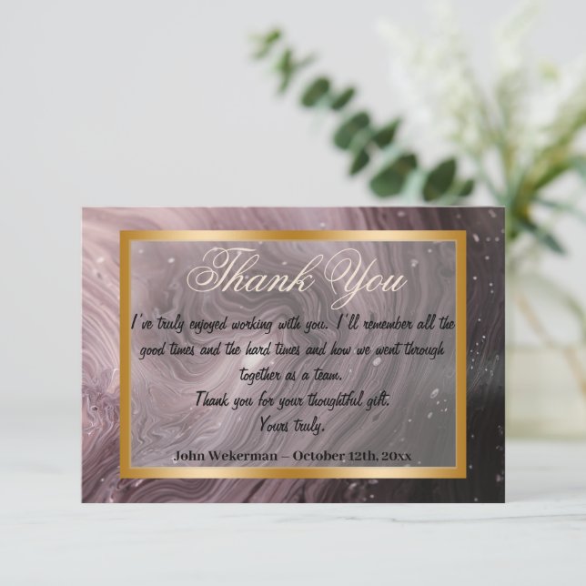 Thank You co-worker & Brown Marble, Gold frame Card (Standing Front)