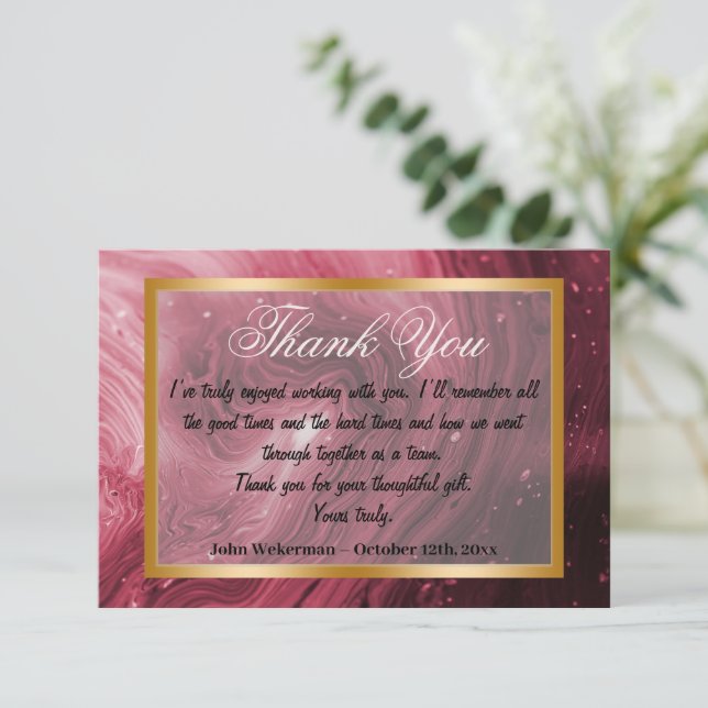 Thank You co-worker & Red Marble, Gold frame Card (Standing Front)