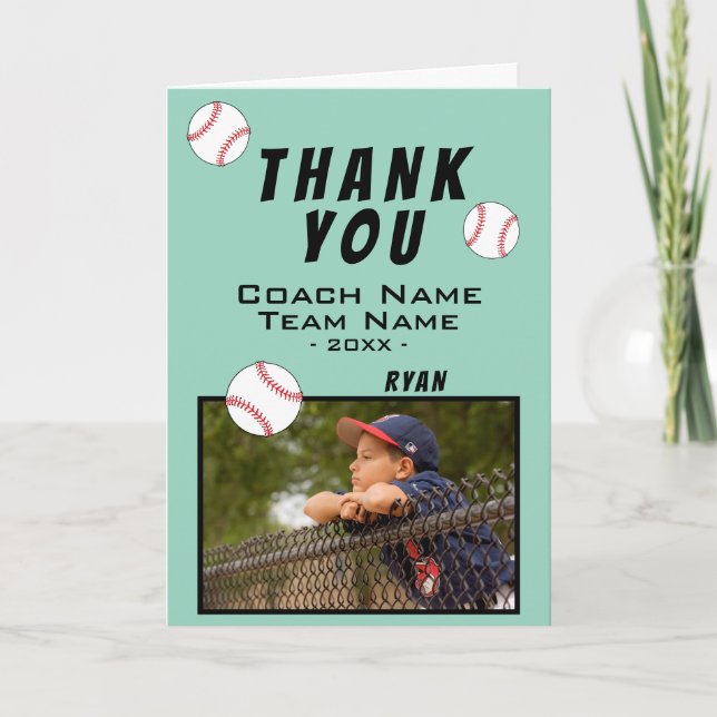 Thank you Coach Baseball Ball Photo Card (Front)