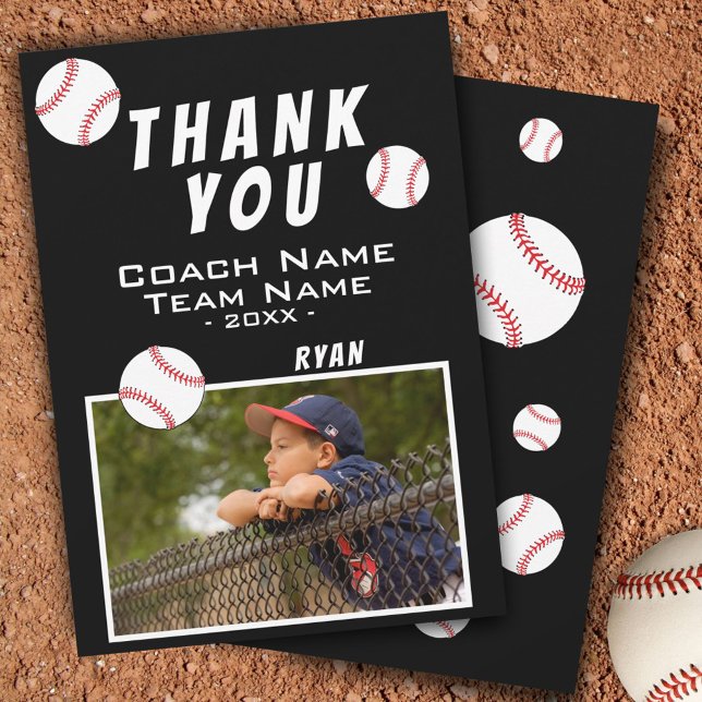 Thank you Coach Baseball Black Photo Card (Creator Uploaded)