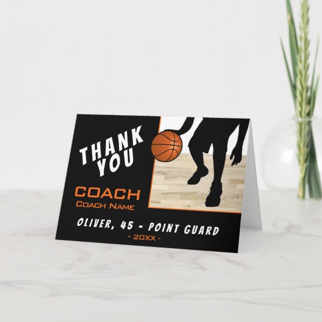 Thank you Coach Basketball Player Silhouette Card (Front)