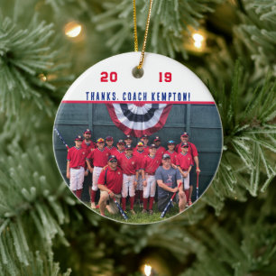 Thank You Coach Cooperstown Team Photo Keepsake Ceramic Tree Decoration