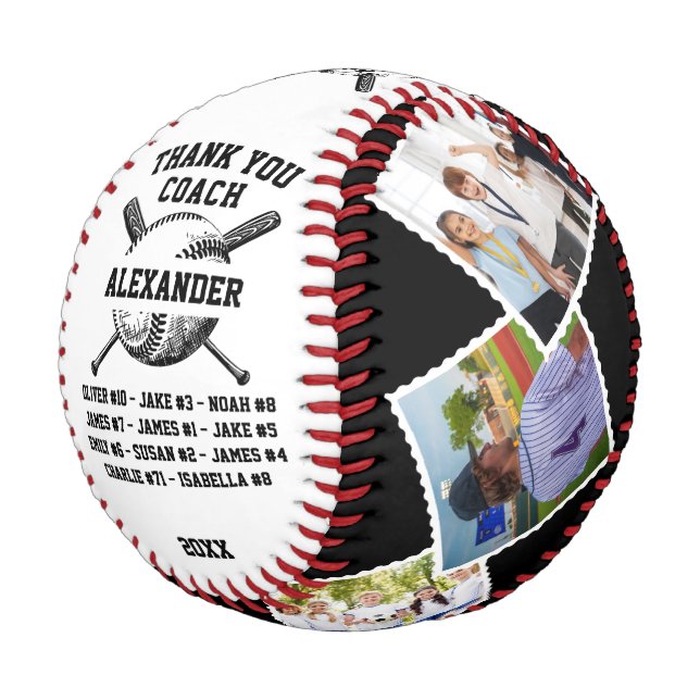 Thank You Coach, Custom 6 photos & teammates names Baseball (Angled)