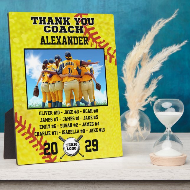 Thank You Coach, Custom photo & teammates names Plaque (Side)