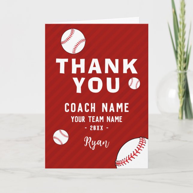 Thank you Coach Red Baseball  Card (Front)