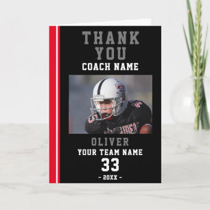 Thank you Coach Red Football Player Photo Card