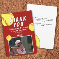 Thank you Coach Red Softball Photo Card