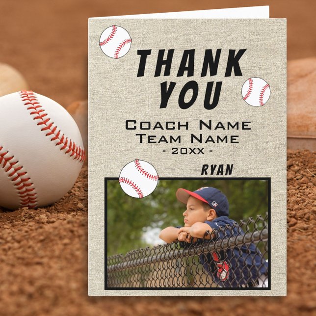 Thank you Coach Rustic Baseball Photo Card (Creator Uploaded)