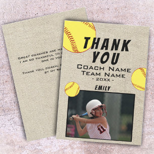 Thank you Coach Rustic Softball Photo Card
