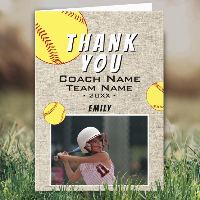 Thank you Coach Rustic Softball Photo Card (Creator Uploaded)