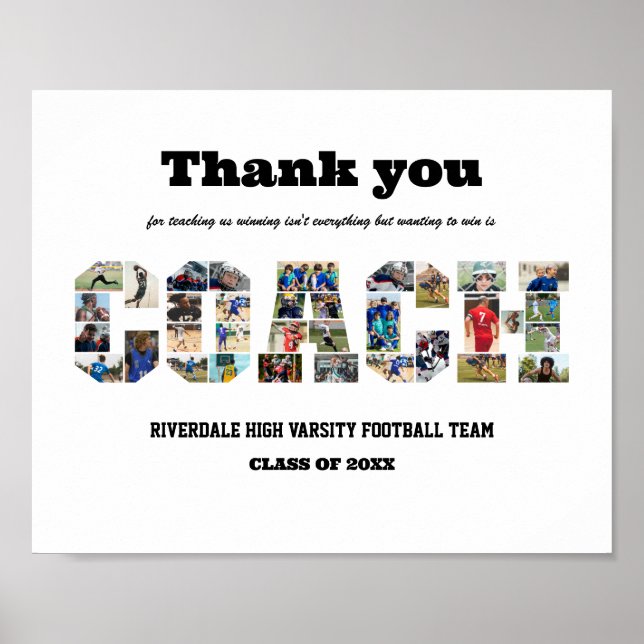 Thank You Coach Sports Team Photo Collage  Poster (Front)