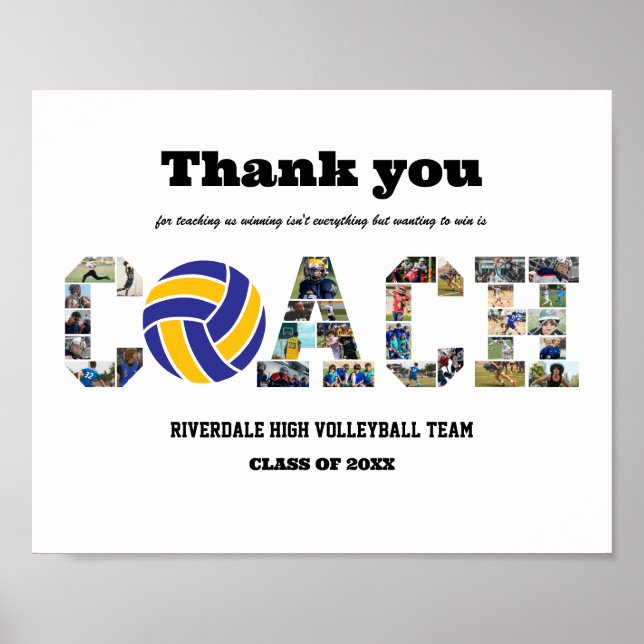Thank You Coach Volleyball Team Photo Collage  Poster (Front)
