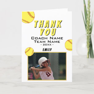 Thank you Coach Yellow Softball Photo Card