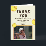 Thank you Coach Yellow Softball Photo Card<br><div class="desc">Thank you Coach Yellow Softball Photo Card. Softball thank you coach card with photo,  thank you text,  coach name,  team name,  year,  your name and softball balls. Add your photo,  names and message inside. Great thank you card for the softball team coach!</div>