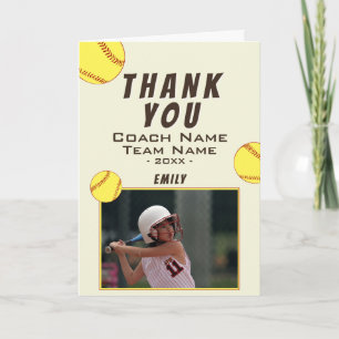 Thank you Coach Yellow Softball Photo Card