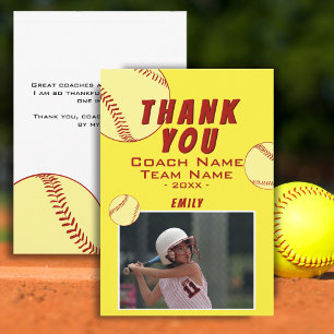 Thank you Coach Yellow Softball Photo Card