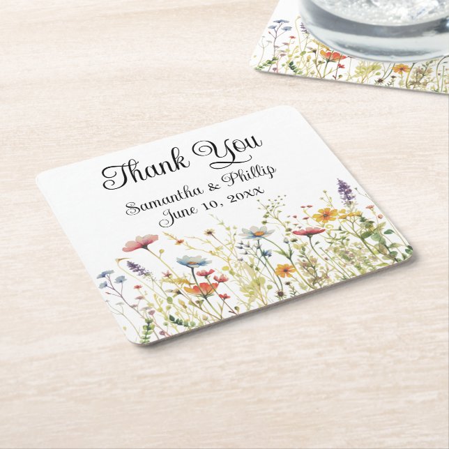 Thank you coaster wedding favour floral (Angled)