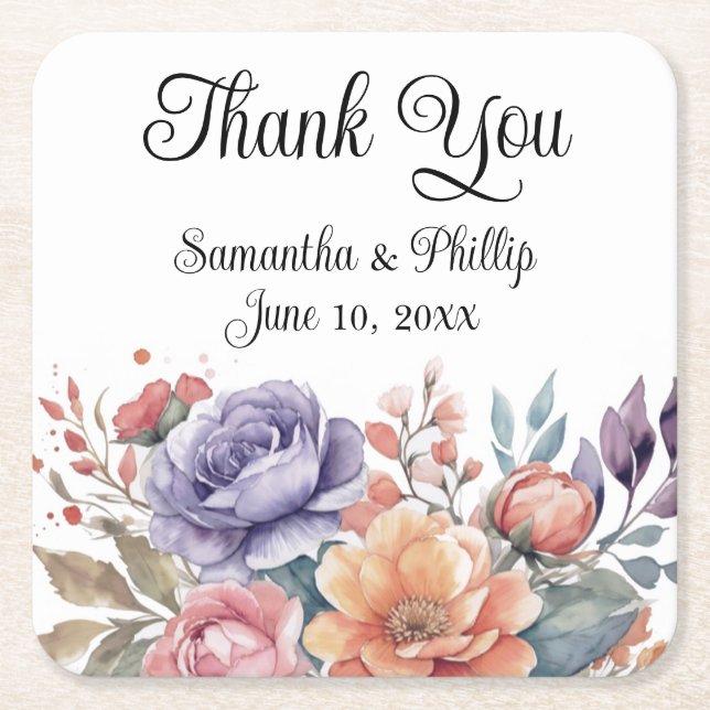 Thank you coaster wedding favour floral (Front)