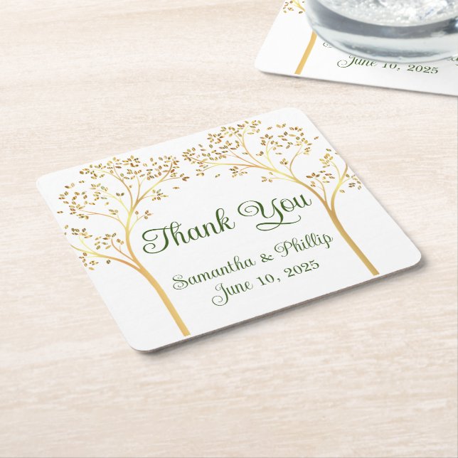 Thank you coaster wedding favour gold (Angled)