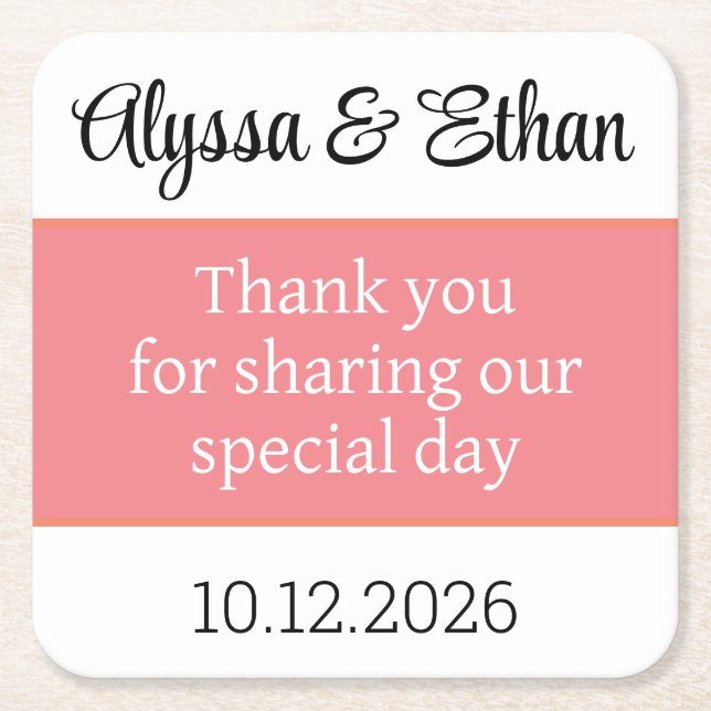 Thank you coaster wedding favour green minimalist (Front)