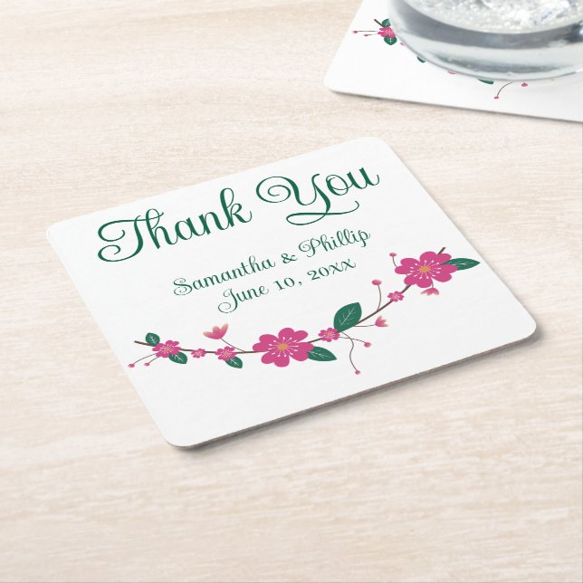 Thank you coaster wedding favour green tree (Angled)