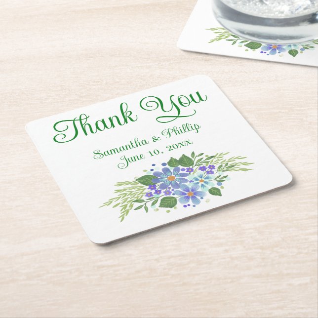 Thank you coaster wedding favour green tree (Angled)