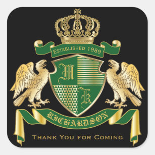 Thank You Coat of Arms Green Gold Eagle Emblem Square Sticker