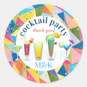 Thank You Cocktail Party Colourful Rainbow Drinks Classic Round Sticker