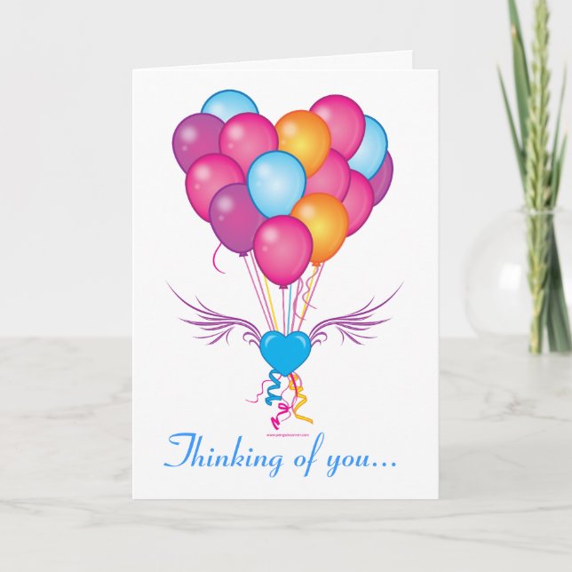 Thank You Coloured Balloons in Heart Shape Card (Front)