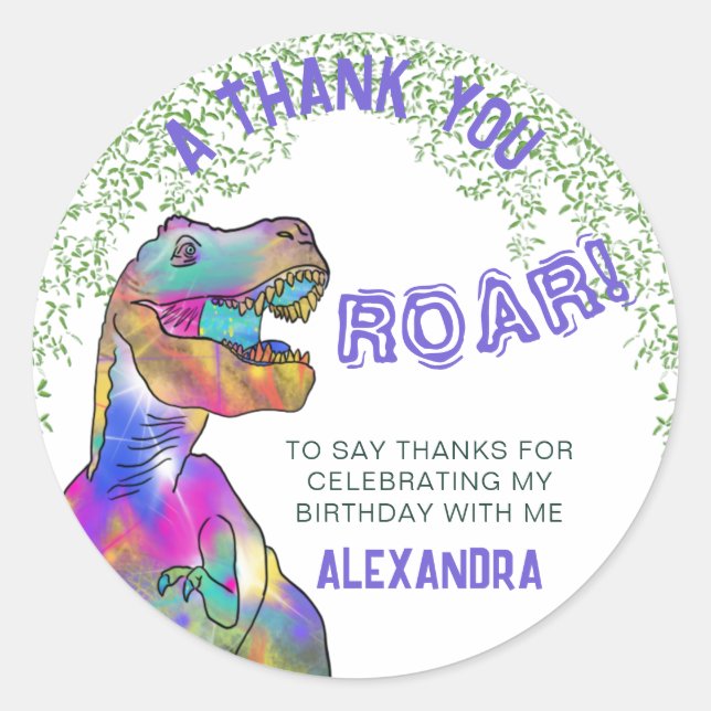 Thank you colourful dinosaur classic round sticker (Front)