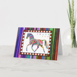 Thank You Colourful Horse Pony with Border Black Card