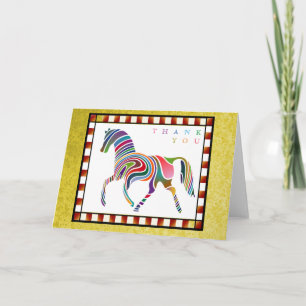 Thank You Colourful Horse Pony with Border Yellow Card