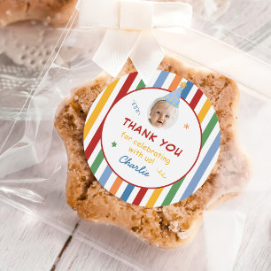 Thank You Colourful Stripes Boy 1st Birthday Classic Round Sticker