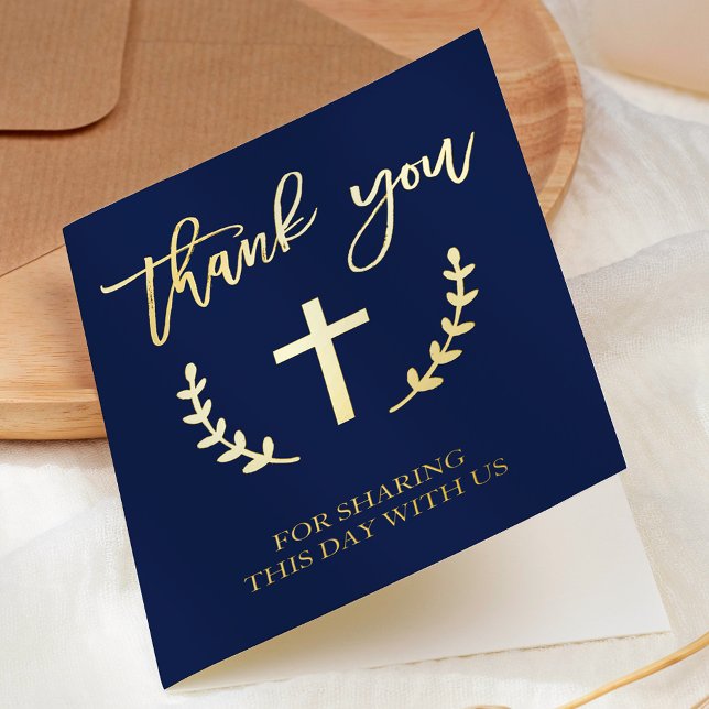 Thank you confirmation gold leaf navy blue foil greeting card (Creator Uploaded)