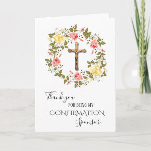 Thank You Confirmation Sponsor Flowers Crucifix Card