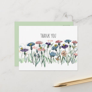 Thank You Cornflowers Honeybees Garden Flower Postcard