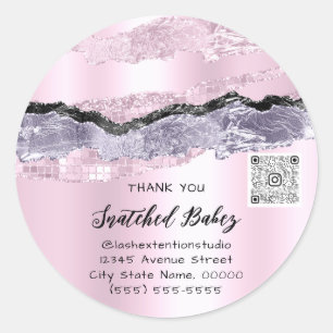 Thank You Cosmetic Logo QR Code Pink Purple Classic Round Sticker